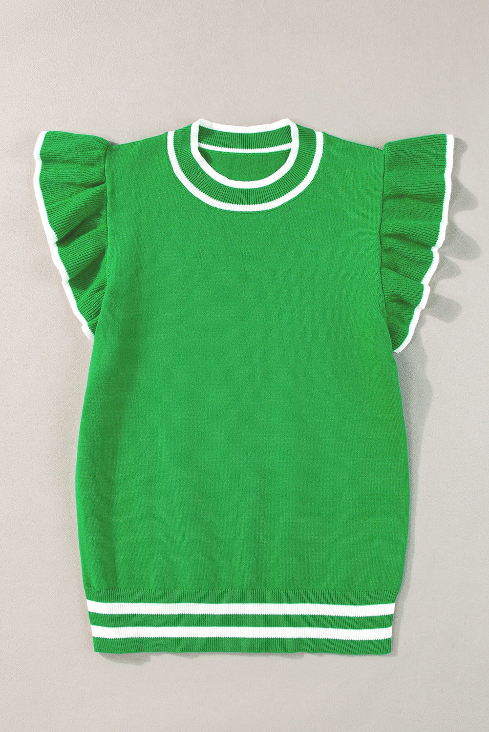 Bright Green Border Piping verzamelde mouwen Circulaire halslijn gebreide T -shirt