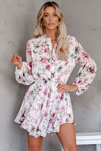 Vintage bloemenprint Drawring Flowy Dress