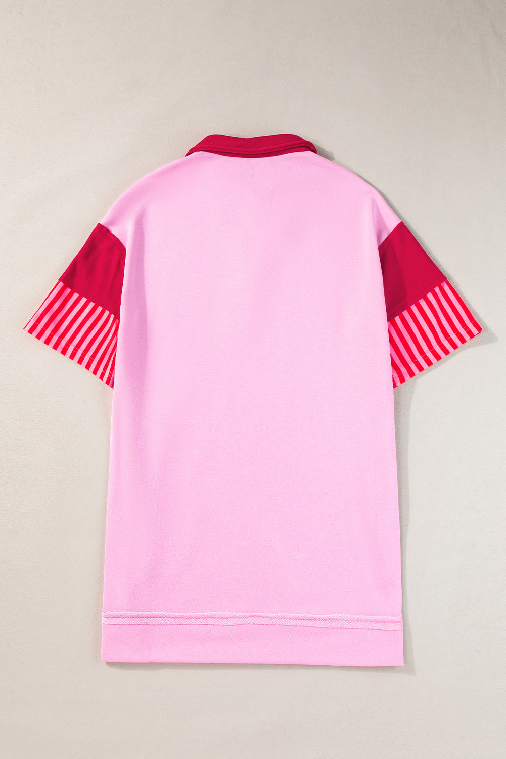 Roze strepen kleurblok patchwork korte mouwen t-shirt jurk