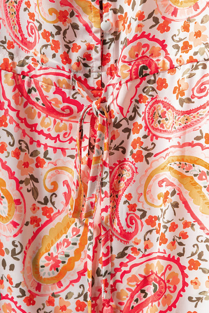 Orange boho holiday paisley print gestreiftes langärmeliges maxikleid