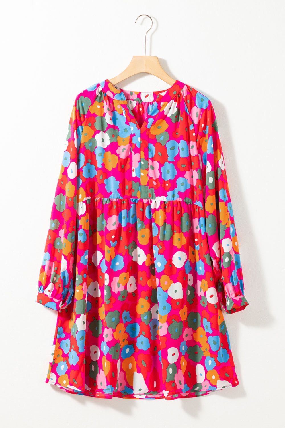 Rosenrot multicolor floral split neck flowy kleid