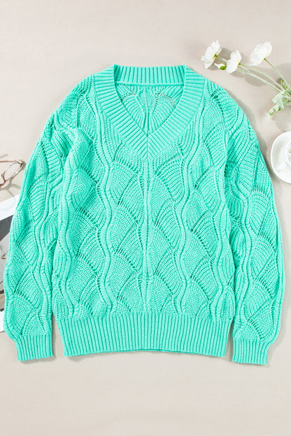 Mint Green Breat-trui met een holle V-hals en drop-schouder