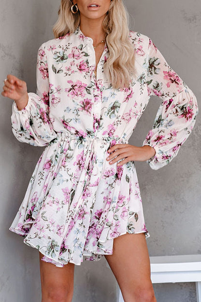 Vintage bloemenprint Drawring Flowy Dress