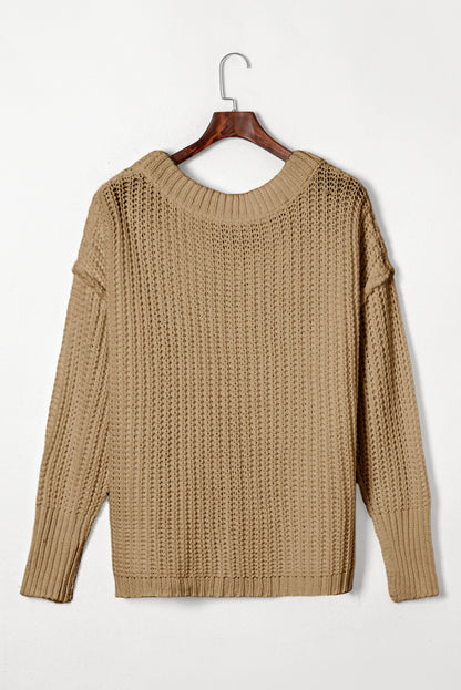 Khaki rippenstrick rundhalsausschnitt slouchy chunky pullover