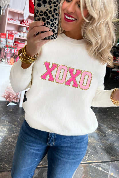 Witte xoxo glitter print cirkelvormige sectie casual pullover