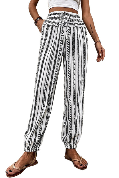 Zwart gestreepte boho gestreepte print casual broek