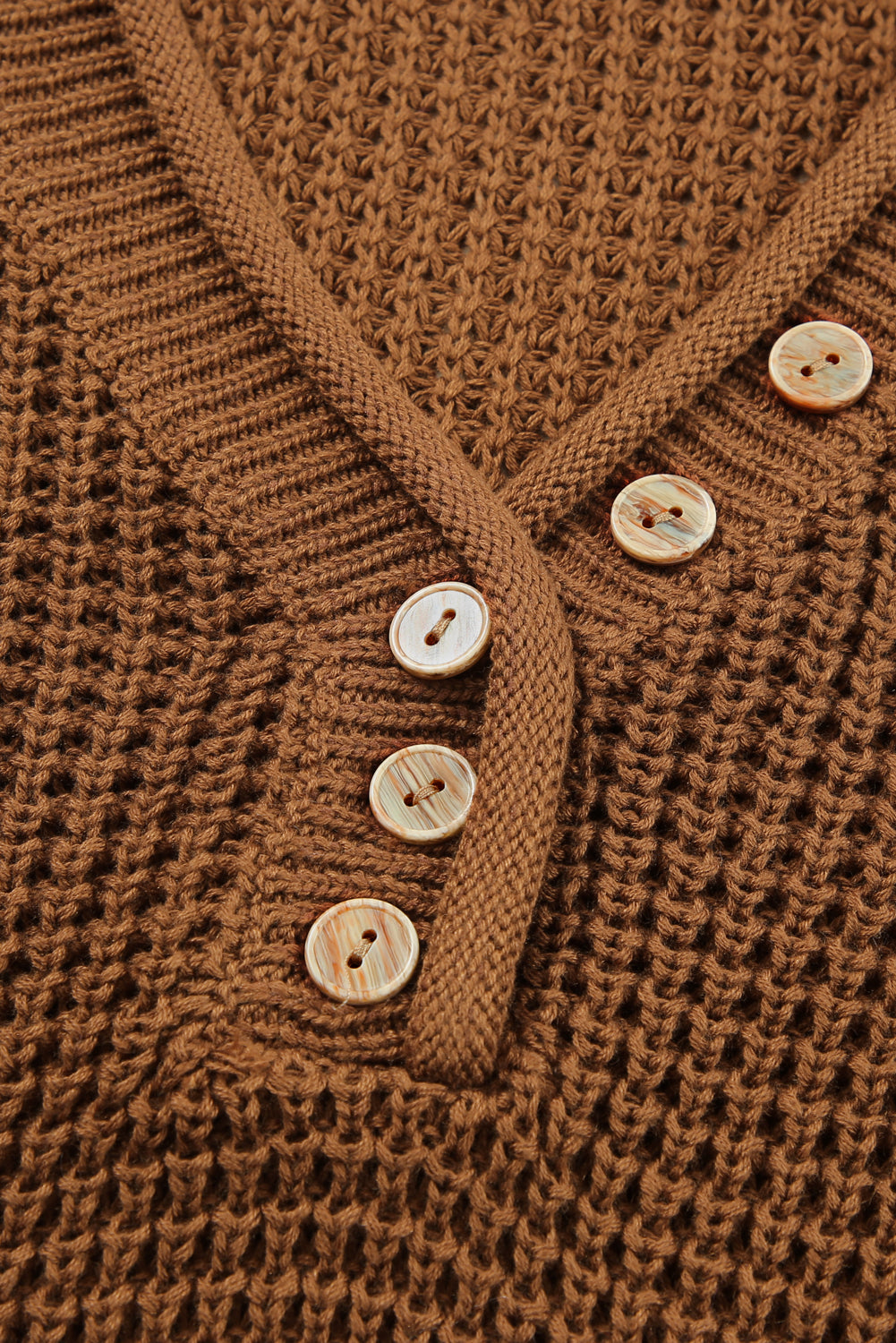 Kaffee pointelle strickpullover mit v-ausschnitt und tropfenschulter