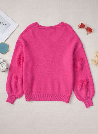 Rose Red, Pearl Decorated Sweater met een V-Neck en Fluffy Heart