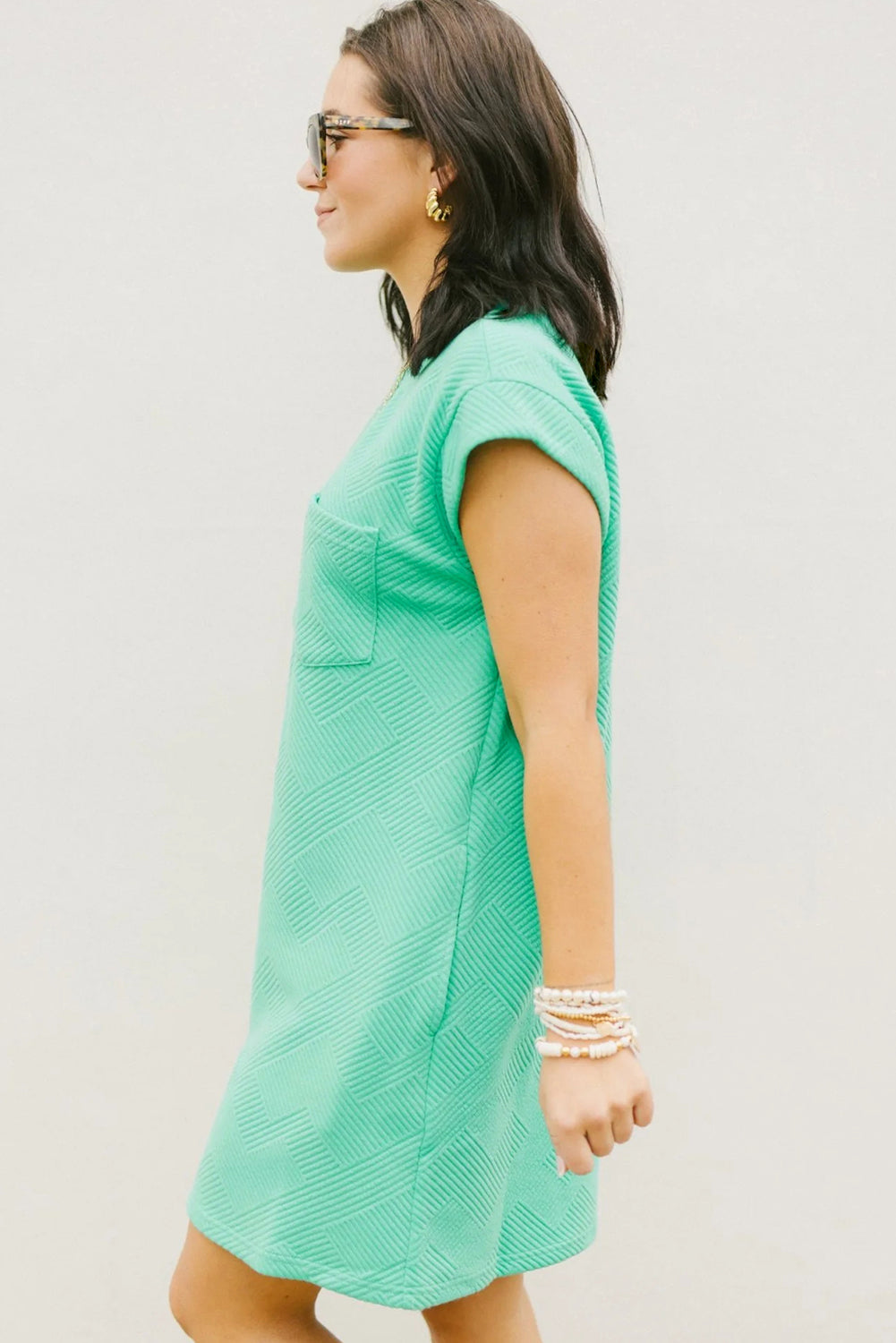 Mint groen gestructureerde t-shirtjurk met lange mouwen