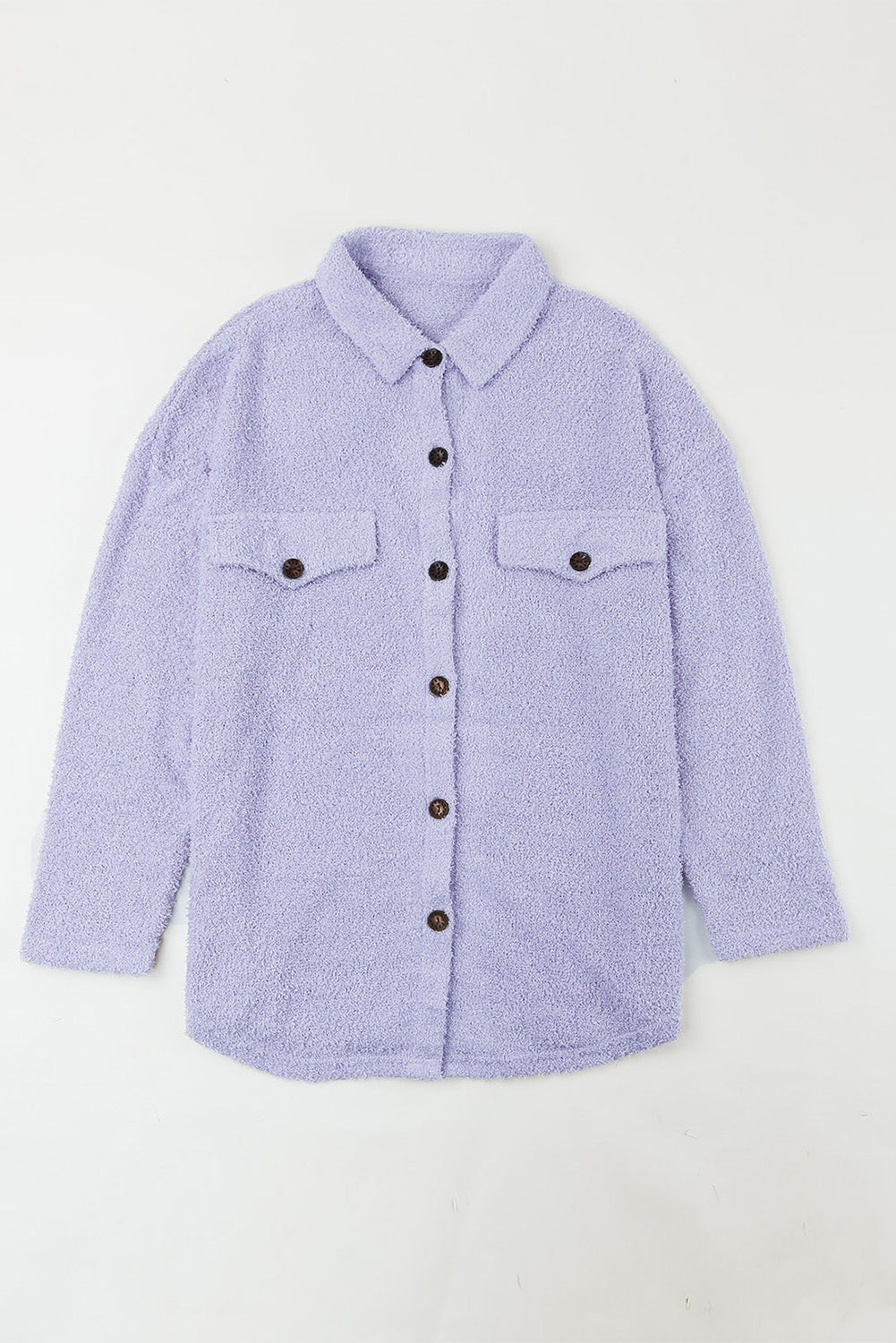 Lila plüsch button down pocketed shirt jacke