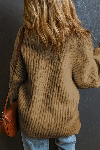 Khaki rippenstrick rundhalsausschnitt slouchy chunky pullover