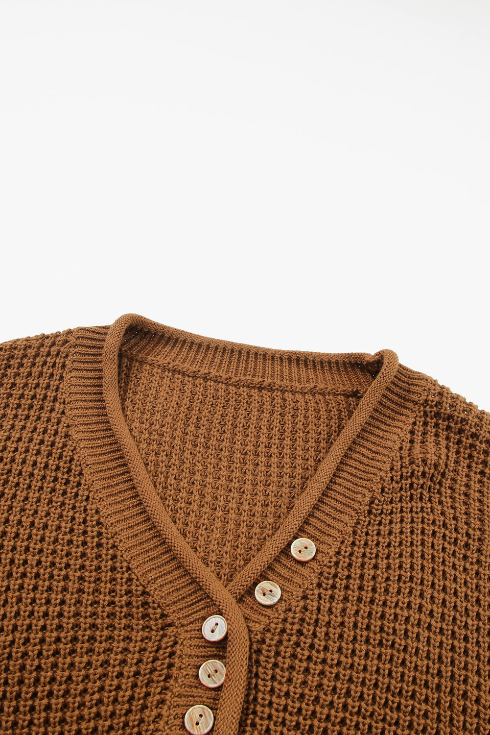 Kaffee pointelle strickpullover mit v-ausschnitt und tropfenschulter