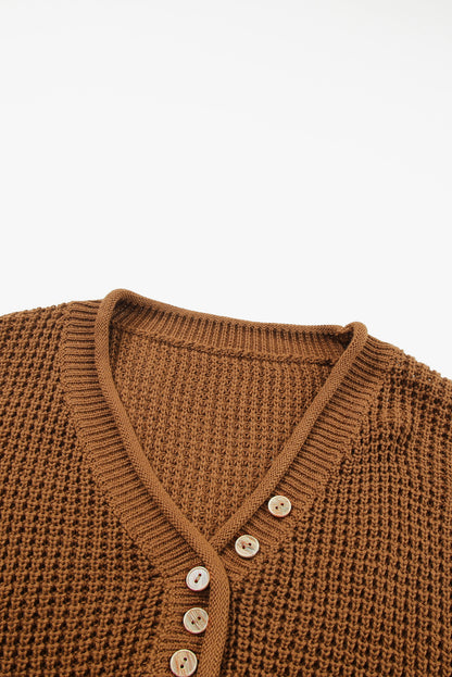 Kaffee pointelle strickpullover mit v-ausschnitt und tropfenschulter