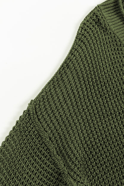 Pickle grüner pointelle strickpullover mit v-ausschnitt und tropfenschulter