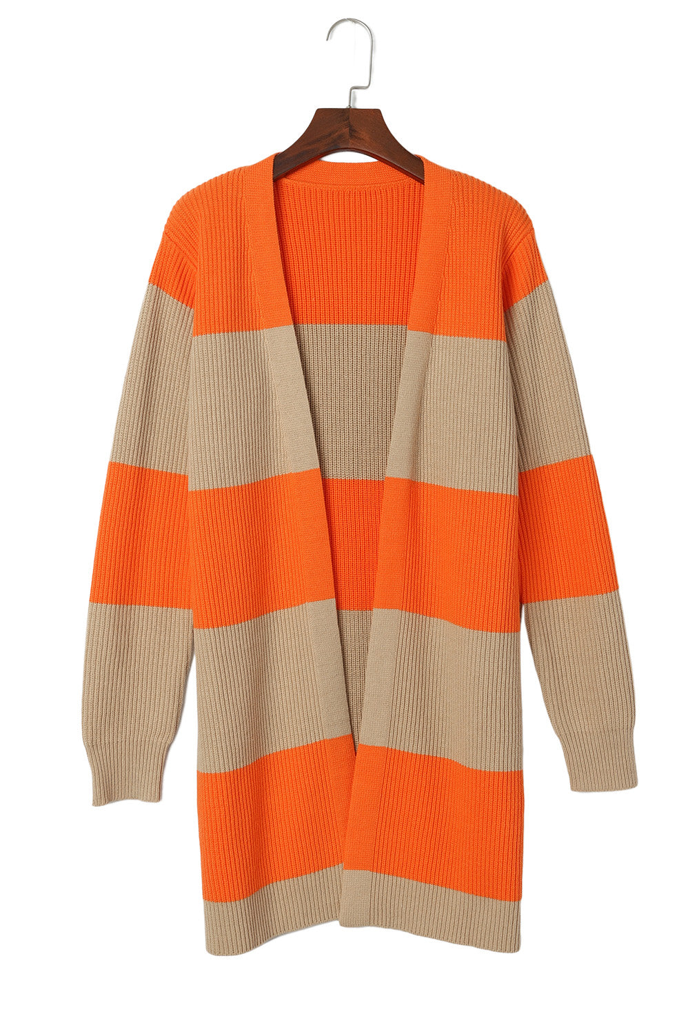 Orangefarbene colorblock-strickjacke mit rippstrick