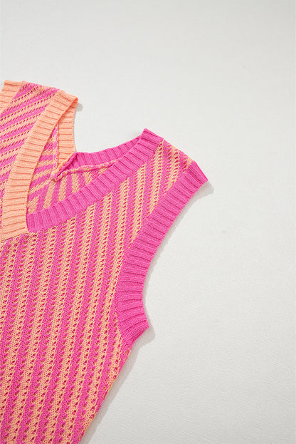 Strawberry pink kontrast chevron stricken v hals pullover weste