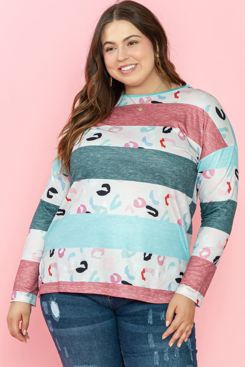 Himmelblaue streifen plus size colorblock pullover top