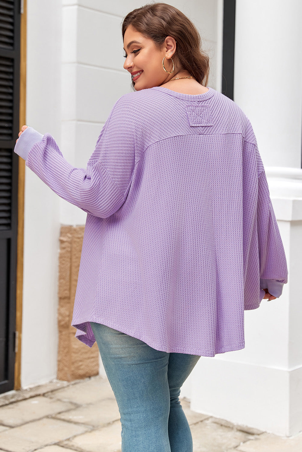 Orchid petal plus größe waffel stricken freiliegende naht flowy top