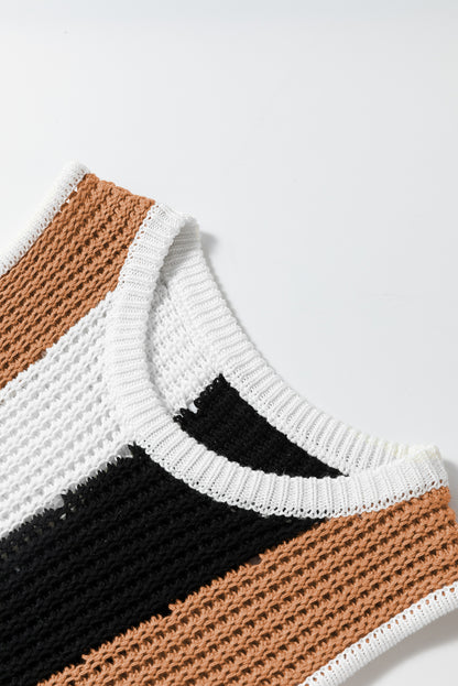 Khaki stripe color block ärmelloser strickpullover vest