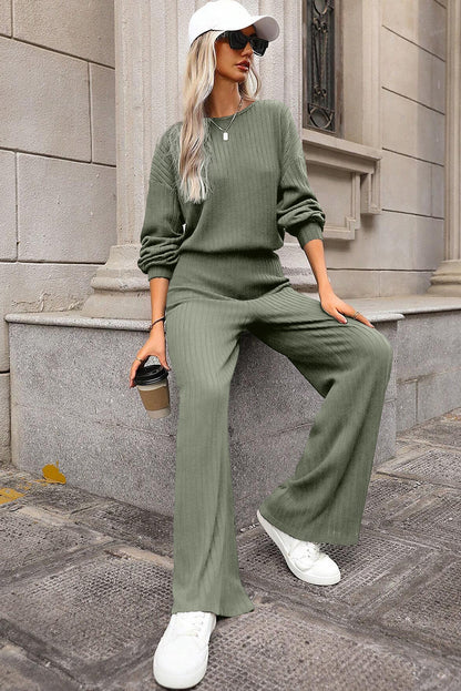 LAUREL GREEN FULL RIB -trim sleutelgat terug hoge taille jumpsuit