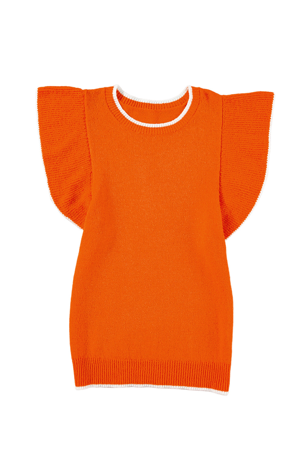 Roodbruine oranje contrast trim ruches gebreide mouwen top