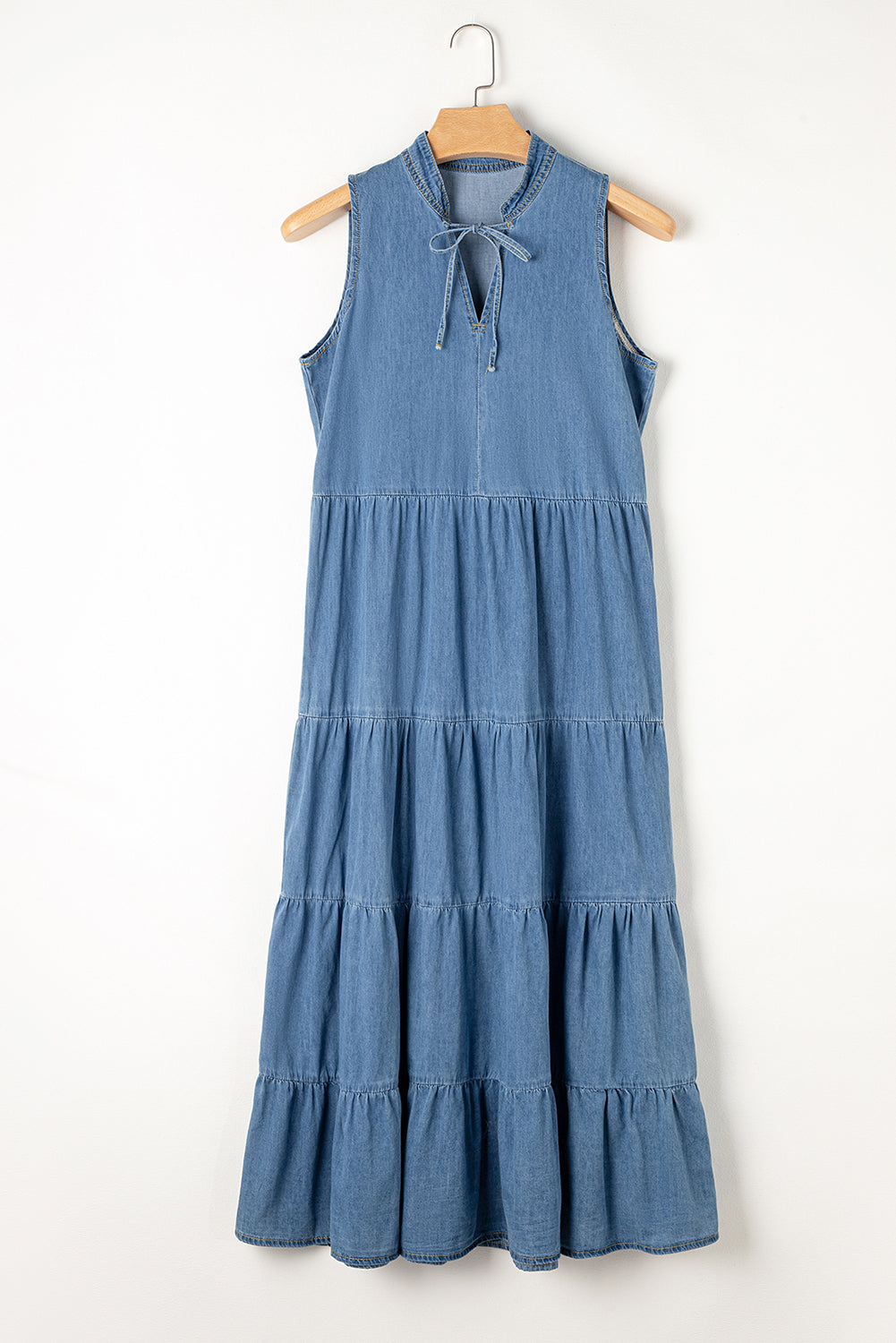 Blauwe mouwloze, geclassificeerde Chambray Maxic Dress