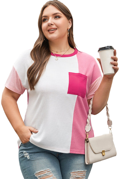 Pfirsichblüte farbblock patchwork plus size t-shirt