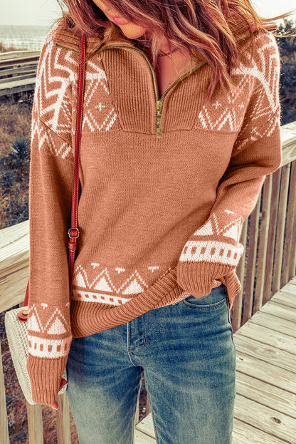 Rosa geometry knit quarter zip pullover