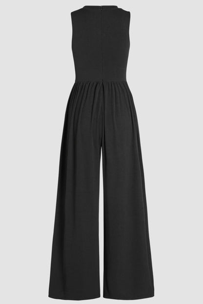 Zwarte mouwloze jumpsuit met brede been en vernauwde taille