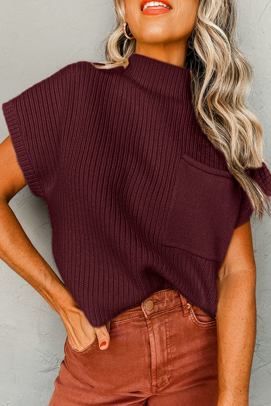 Mineral red patch pocket ribbed knit short sleeve pullover