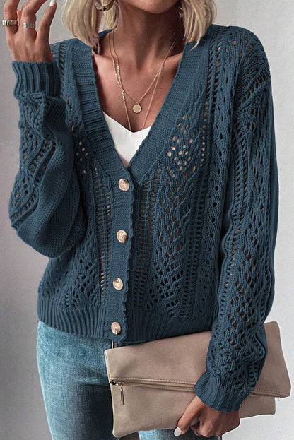 Echt blauwgroen open gebreide druppel schouderpullover vest