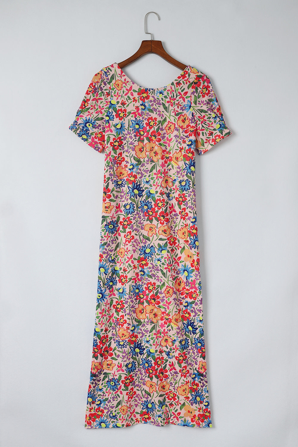 Mehrfarbig-lang-kurze-ärmel-kleid-mit-blumen-print-für-den-urlaub