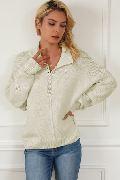 Beige perlenknopf stehkragen dolman-ärmel pullover