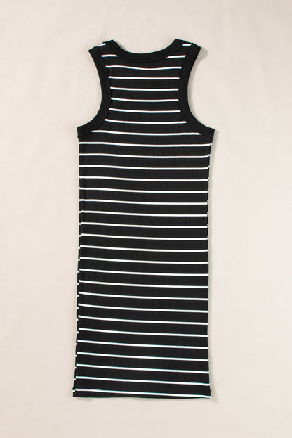 Zwart gestreepte rib-tank mini-jurk