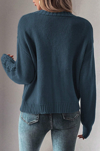 Echt blauwgroen open gebreide druppel schouderpullover vest