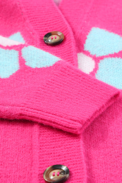 Erdbeere rosa blumendruck knopfleiste strickjacke