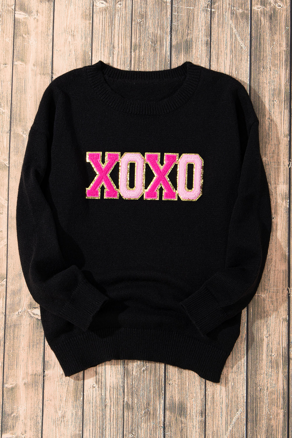 Schwarzer xoxo glitter print rundhalsausschnitt casual pullover