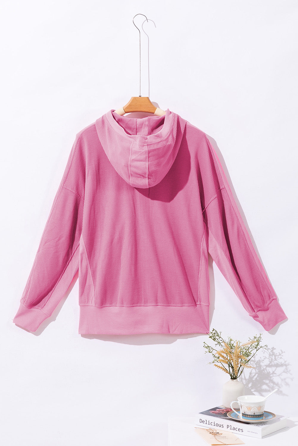 Rose thermal waffle knit jacke mit kapuze und reißverschluss