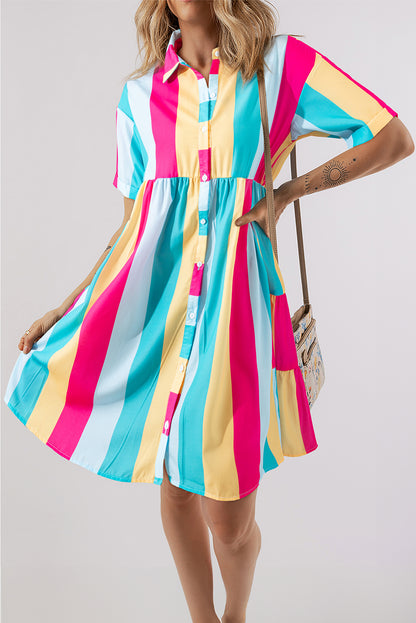 Rose stripe colorblock kurzarm-mini-shirt-kleid