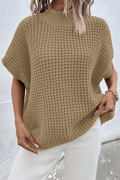 Helles french beige hoher hals kurzer batwing ärmel strukturierter strickpullover