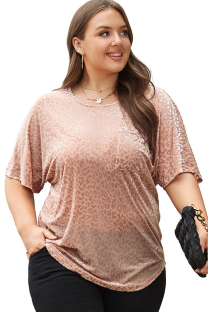 Khaki leopard print plus size t-shirt