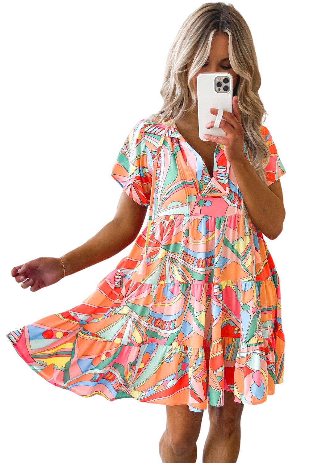 Multicolor abstrakt geometrisch print quaste krawatte ausgestelltes kleid