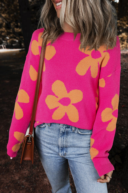 Rose große blume muster mock neck long sleeve pullover