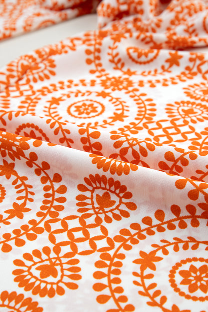 Orange boho retro blumen print weite hosenbeine