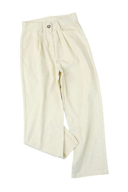 Beige kordhose mit hoher taille und geradem bein