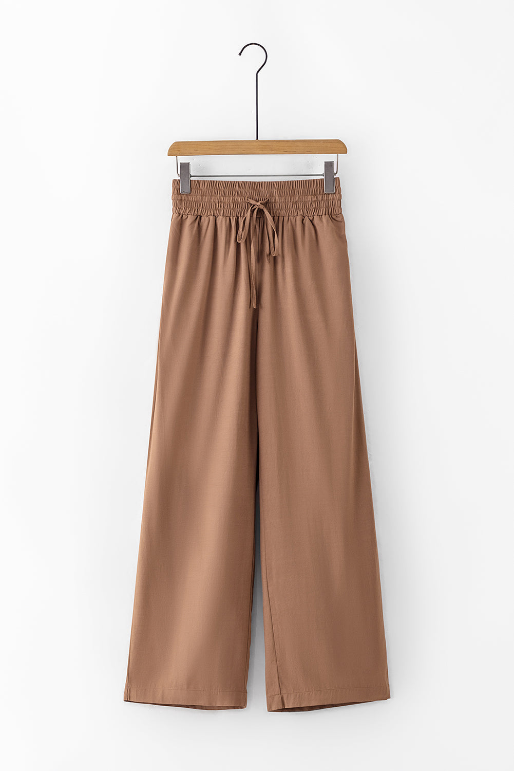 Brauner kordelzug elastische taille lässige hose mit weitem bein