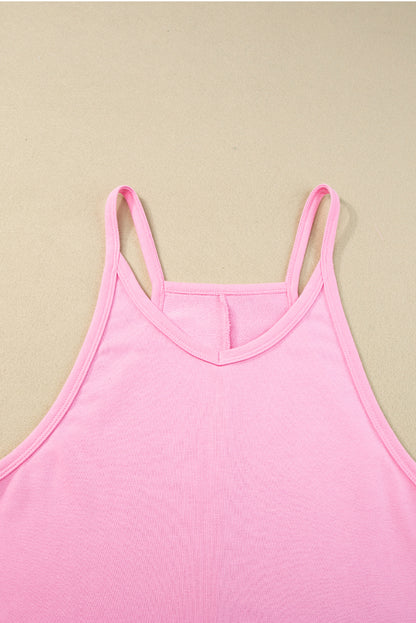 Roze mouwloze trui werd gestuurd met een v-neck en tassen