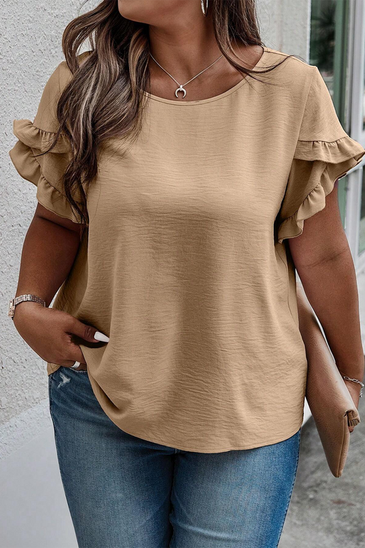 Helles french beige gerafftes kurzarm-top in übergröße