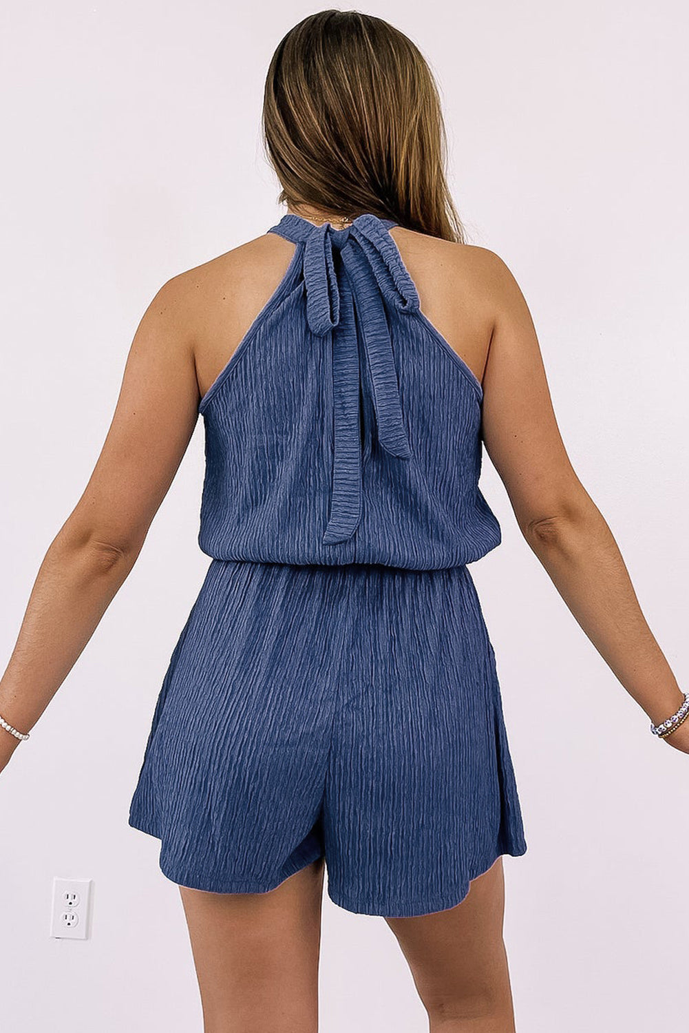 BLULING KNOOT ACHTER HALL Croch CRinke Structured Romper