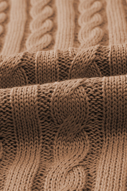 Light french beige rundhalsausschnitt kabelstrickpullover mit kurzen ärmeln